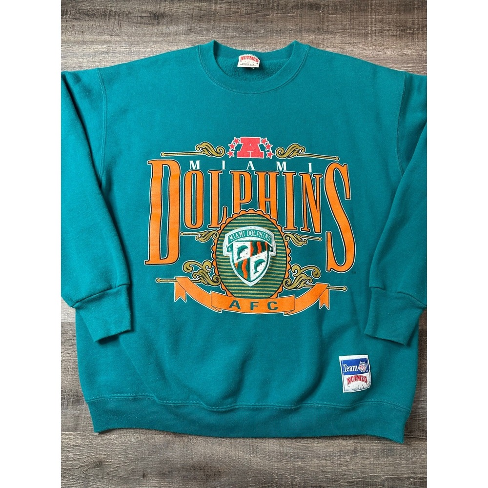 Vintage 90s Miami Dolphins Nutmeg Mills Crewneck Sweatshirt XL Made in USA NFL